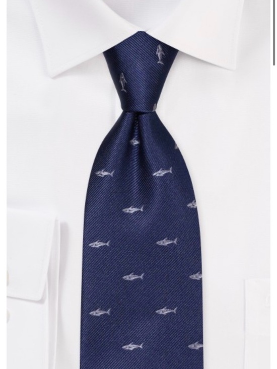 ox and bull Other - Boys Navy Silk Tie with Small Shark Motif